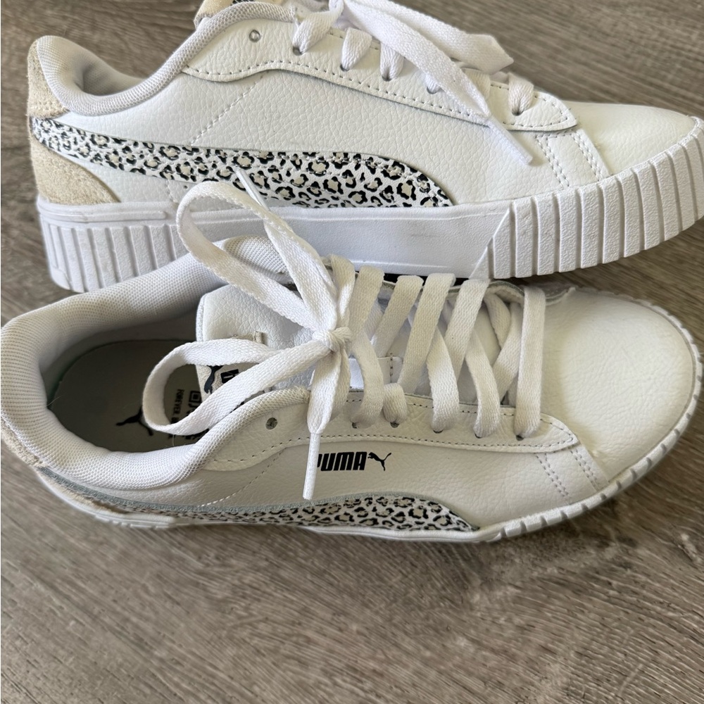 PUMA White Sneakers with Leopard Accent